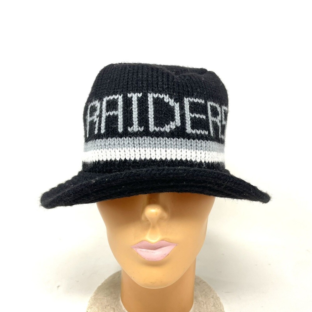Oakland LA Raiders Vtg 90s Knit Bucket Hat NFL Made in USA Rap Hiphop Football